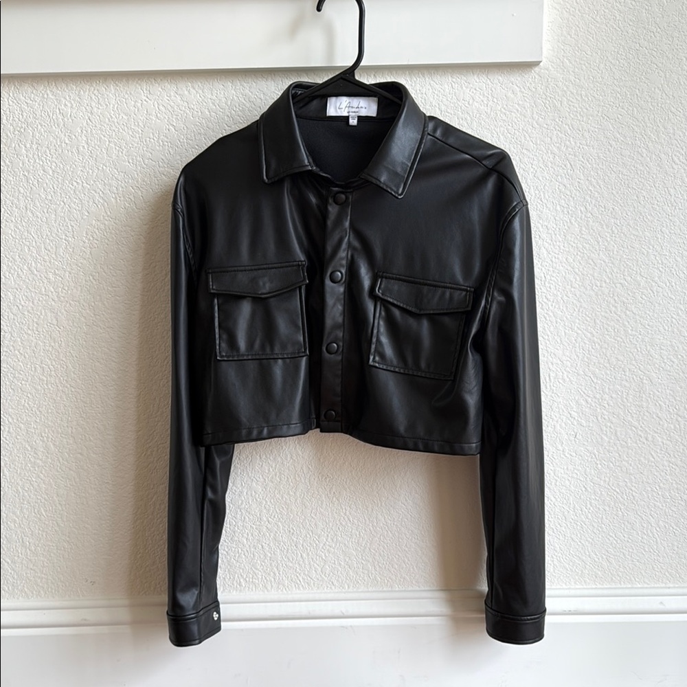 L'Academie Black Cropped Leather Jacket with Structured Design